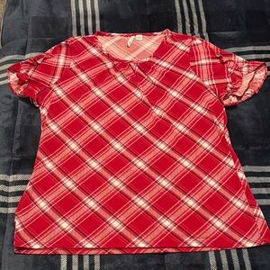 Elle Red and White Boxy Short Sleeve Blouse